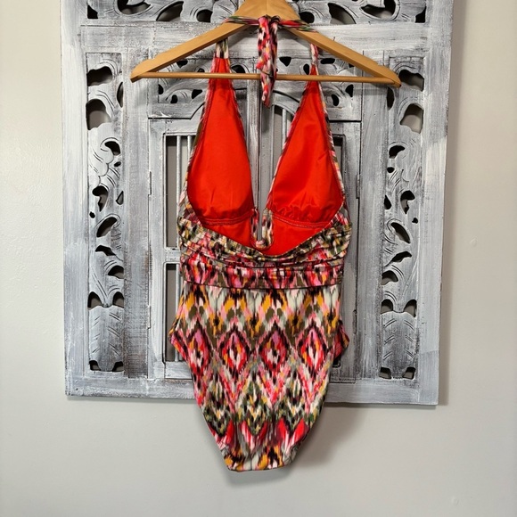 Bleu Rod Beattie Orange Boho Free Spirit Plunge Halter One Piece Swim Suit NWOT - Picture 7 of 13